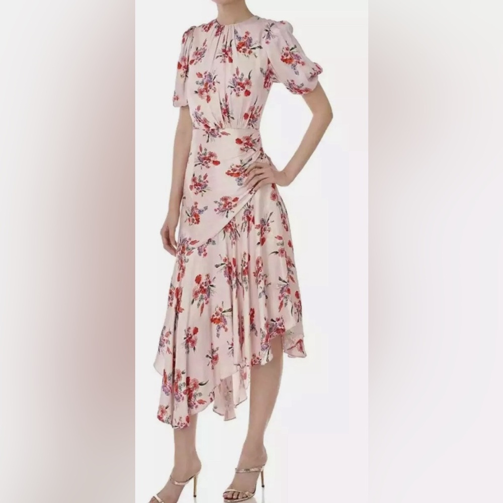 AMUR pink floral silk dress